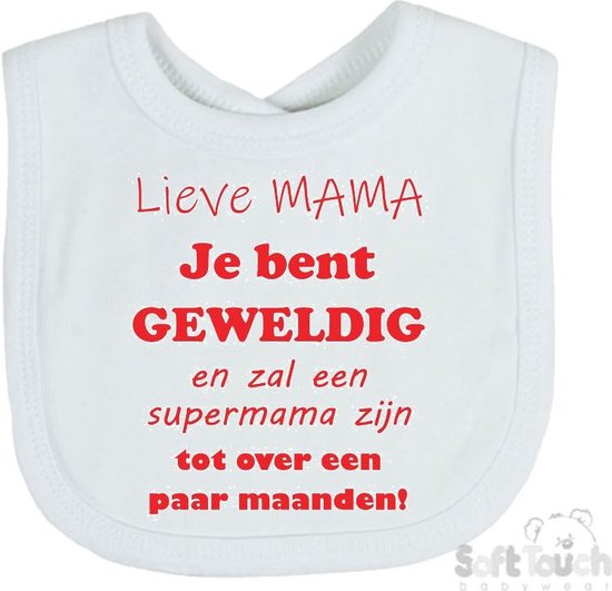 Soft Touch Slabber Slabbetje Slab  Ik Heb De Leukste Papa & Mama Ooit Unisex Katoen Wit Blauw Maat 33x22 Cm