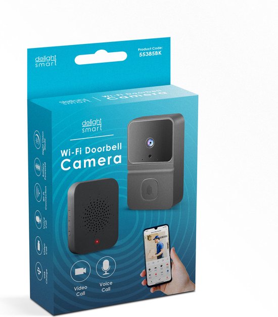 Delight Video Deurbel met Camera En Wifi - Intercom - HD - Nachtzicht - Deurbellen met Camera - 55385BK van Delight — afbeelding 3