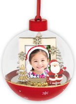 HAES DECO - Foto Kerstbal XL voor pasfoto 3,5 x 4,5 cm - Kerstbal Rood met Kerstman - Rond 10 cm - Kerstdecoratie voor Binnen - LS449HS