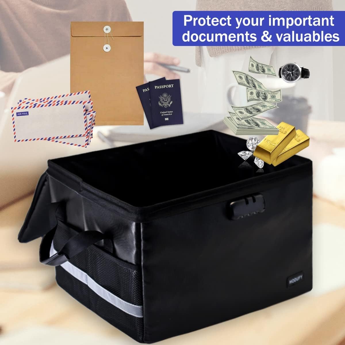 Sac de Rangement Ignifuge avec Verrou Pour Documents - Sac De Rangement  éTanche Pour La Maison, Le