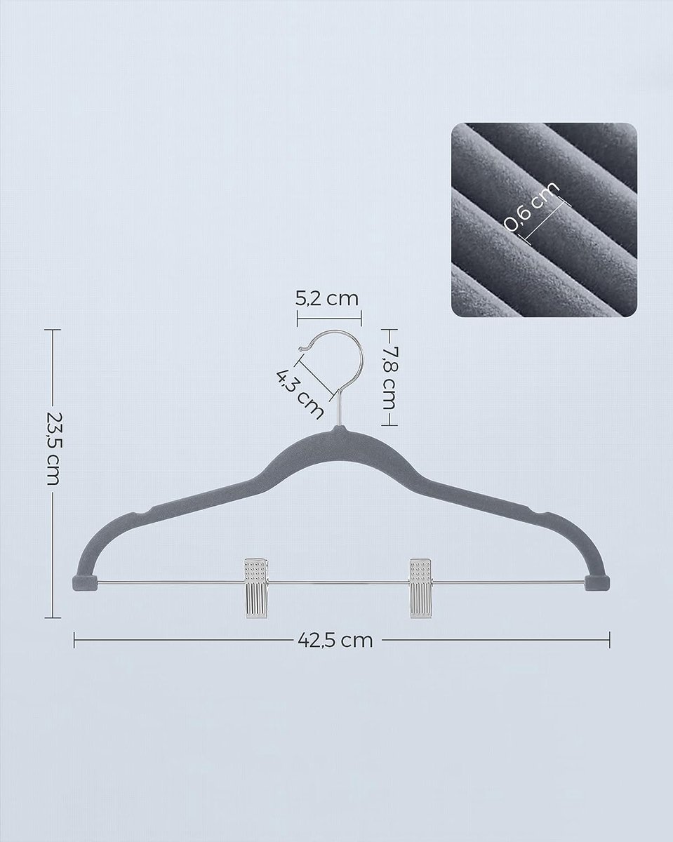 Lot de 12 cintres en velours porte-pantalons longueur 42,5 cm