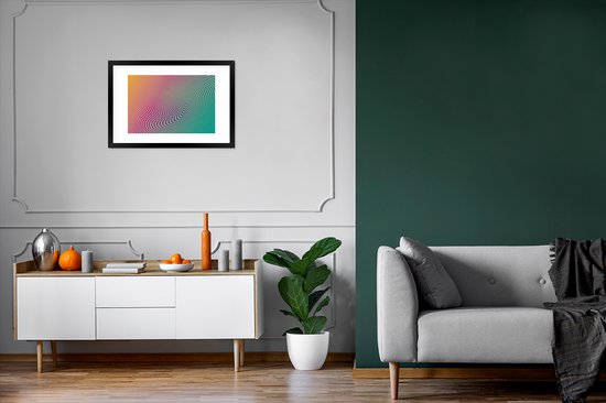 Photo encadrée - Illusion d'optique avec cadre photo cercles abstraits noir avec passe-partout blanc 40x60 60x40 cm - Affiche encadrée (Décoration murale salon / chambre)