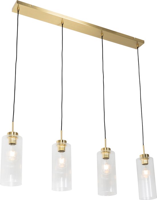 QAZQA laura - Art Deco Hanglamp eettafel voor boven de eettafel | in eetkamer - 4 lichts - L 108 cm - Goud - Woonkamer | Slaapkamer | Keuken