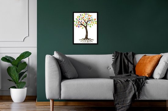 Photo encadrée - Cadre photo petit arbre coloré illustré noir 30x40 cm - Affiche encadrée (Décoration murale salon / chambre)