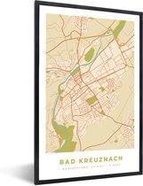 Fotolijst incl. Poster - Kaart - Vintage - Stadskaart - Bad Kreuznach - Plattegrond - 60x90 cm - Posterlijst