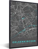 Fotolijst incl. Poster - Duitsland – Blauw – Gelsenkirchen – Stadskaart – Kaart – Plattegrond - 60x90 cm - Posterlijst