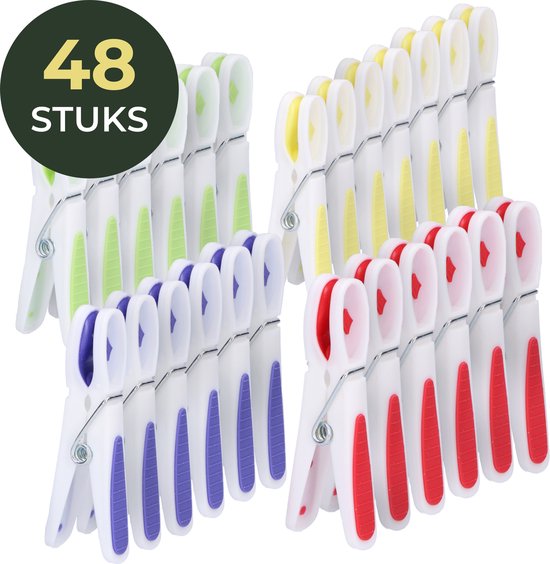 Gandria Wasknijpers 48 Stuks - Kunststof Wasknijpers - Set van 48 Plastic Knijpers - Wasrek Knijpers 10 Kg - 4 Kleuren