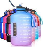 3,78 liter sportdrinkfles met tijden en rietjes, 3,78 liter grote sportfles BPA-vrij, autowatercontainer lekvrije sportfles