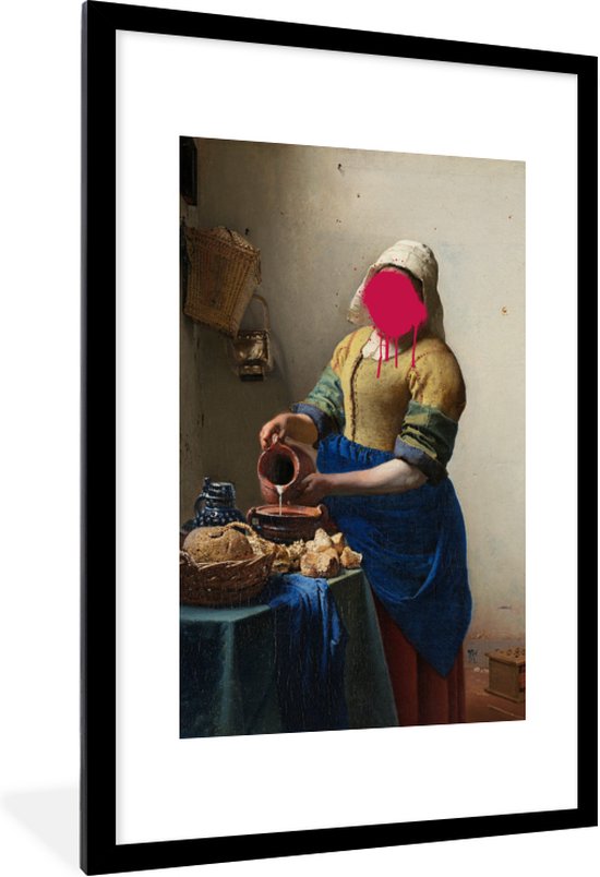 Fotolijst incl. Poster - Melkmeisje - Johannes Vermeer - Roze - 60x90 cm - Posterlijst