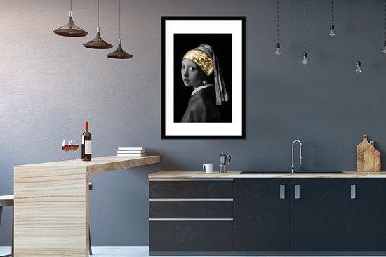 Fotolijst incl. Poster - Meisje met de parel - Johannes Vermeer - Goud - 60x90 cm - Posterlijst