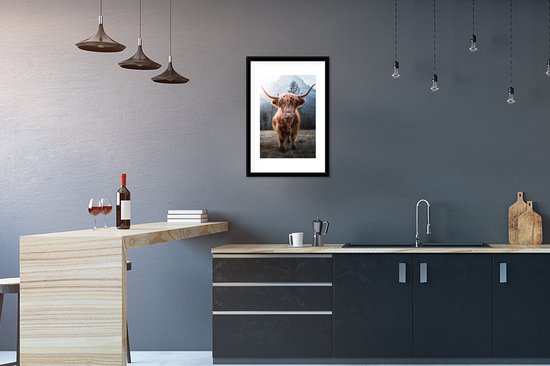 Affiche avec cadre Highlander écossais - Nature - Montagnes - 40x60 cm