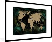 Fotolijst incl. Poster - Wereldkaart - Zwart - Planten - 90x60 cm - Posterlijst