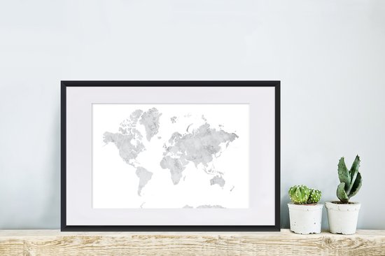 Affiche avec cadre Wereldkaart - Grijs - Marbre - 60x40 cm