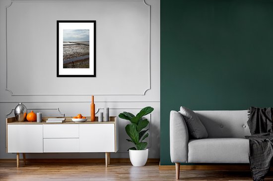 Photo encadrée - Cadre photo vue mer sur la mer des Wadden néerlandaise noir avec passe-partout blanc 40x60 cm - Affiche encadrée (Décoration murale salon / chambre) / Mer et plage