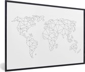 Affiche avec cadre Wereldkaart - Simple - Zwart - Wit - 60x40 cm