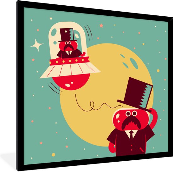 Photo encadrée - Une illustration d'un OVNI avec cadre photo aliens juste habillé noir 40x40 cm - Affiche encadrée (Décoration murale salon / chambre)