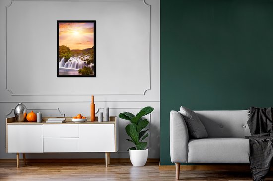 Cadre photo avec affiche - Cascade - Paysage - Soleil - Nuages ​​- Coucher de soleil - 40x60 cm - Cadre pour affiche