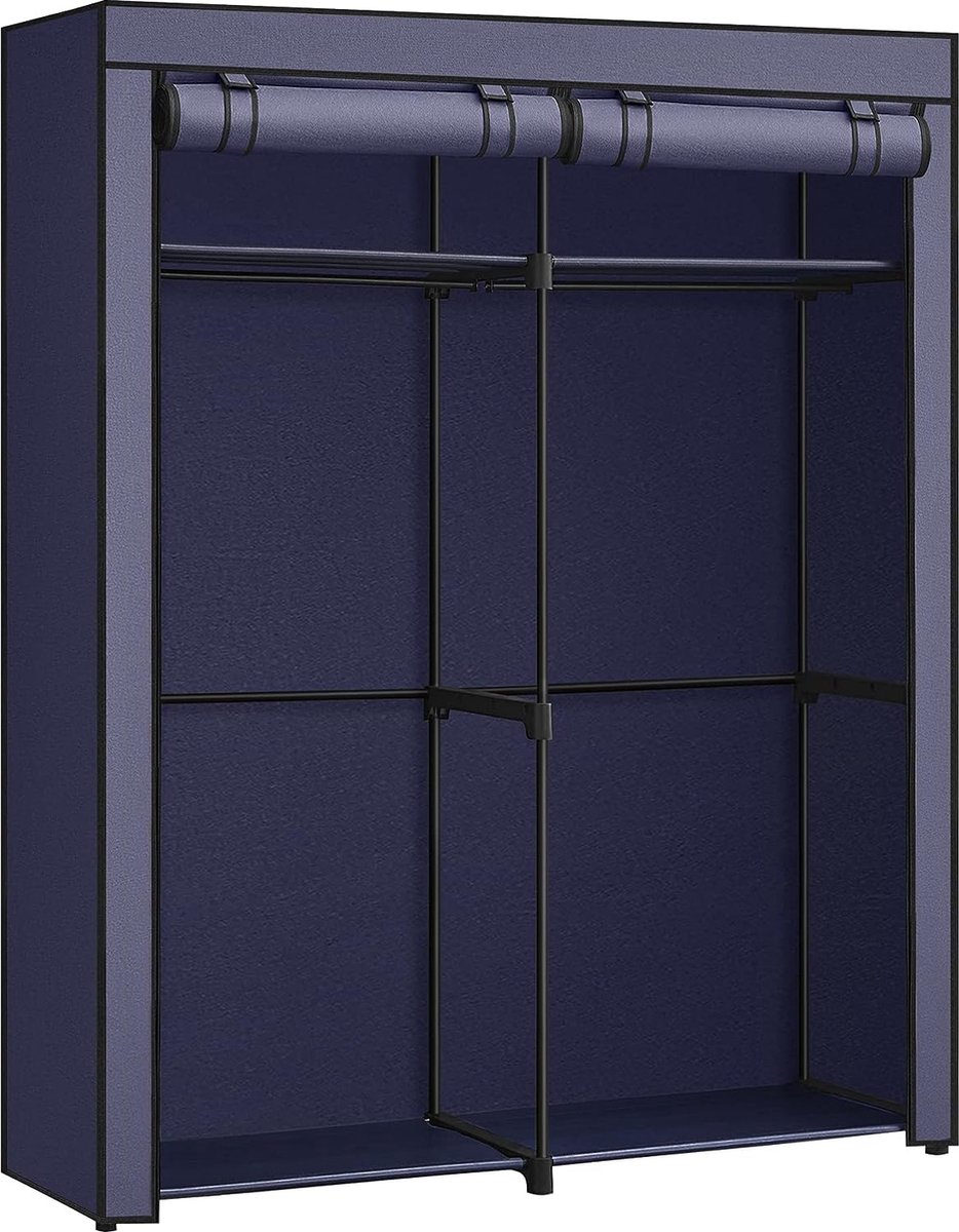 Kledingkast, kledingkast met 2 kledingstangen, kledingopslag, stoffen kledingkast, kledingrek, opvouwbaar, kleedkamer, slaapkamer, 43 x 140 x 174 cm, donkerblauw RYG002I02