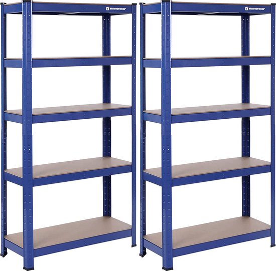 Opbergrekken - Set van 2 - kelderkasten - 5 verstelbare planken - Metalen planken - Blauw