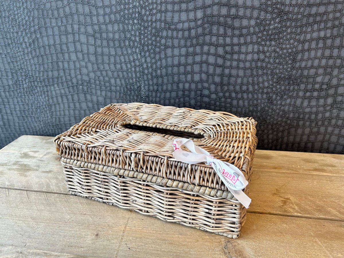 Rieten Tissue Box - 28x17xH11 cm - Srimit Grey - Tissuedoos Hoes - Landelijke Stijl - Decoshoppen.nl
