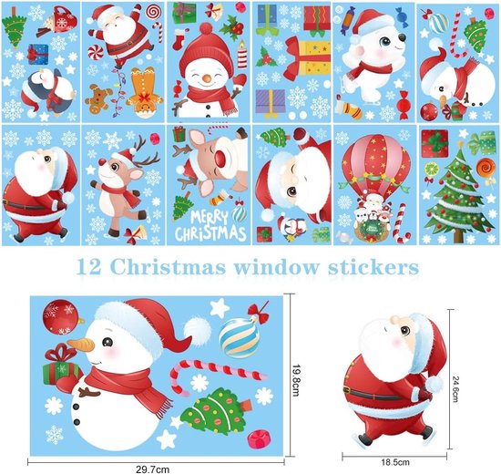 BORAMDO Kerst venster klampt 12 vellen, buffel geruite kerst raamstickers stickers, verwijderbare kerstraamdecoraties voor glazen raam Xmas vakantie