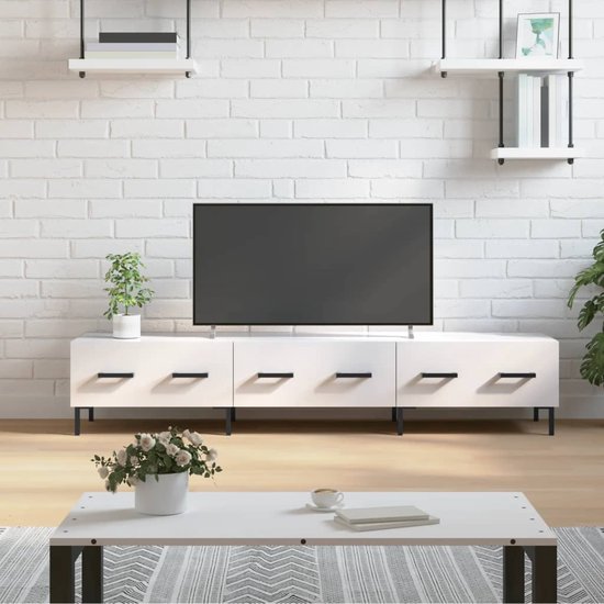 The Living Store trendy televisiekast - hoogglans wit - 150 x 36 x 30 cm - bewerkt hout en ijzer