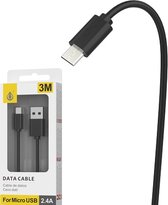 M.TK Mirco-USB naar USB Kabel 3M Zwart | Micro USB Opladkabel 300cm - Zwart (2 Stuks)