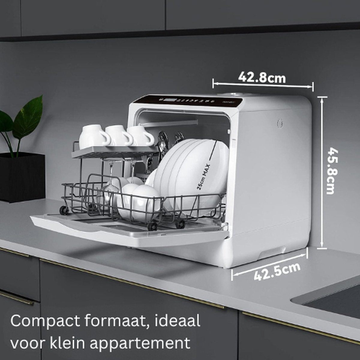 Mini lave-vaisselle - 4 couverts - 5 Programmes - Pose libre - Compact -  Wit - peut... | bol
