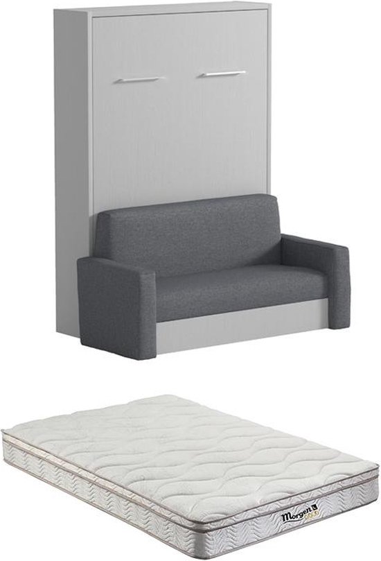 Canapé lit pliant 140 x 200 cm - Ouverture manuelle verticale - Wit et gris  + matelas... | bol.com