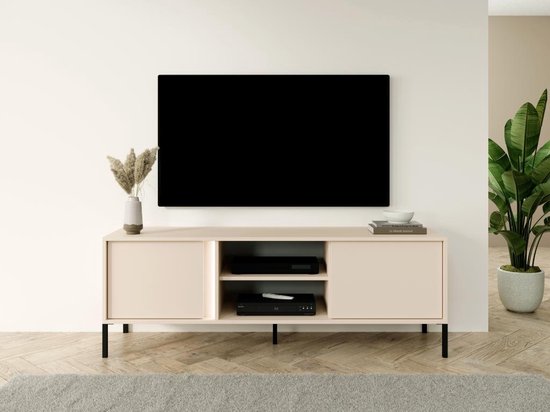 TV-meubel met 2 deuren en 2 vakken met LED's - Beige - ELYNIA L 153.1 cm x H 53.4 cm x D 39.5 cm