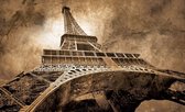 Fotobehang - Vlies Behang - Vintage Eiffeltoren - Sepia - 208 x 146 cm