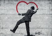 Fotobehang - Vlies Behang - A Gentleman in Love Banksy Graffiti - 254 x 184 cm