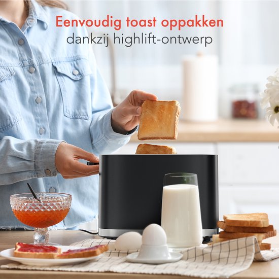 KitchenBrothers Broodrooster - Toaster - 6 Warmteniveaus - 2 Extra Brede Sleuven - 870W - Zwart - KitchenBrothers