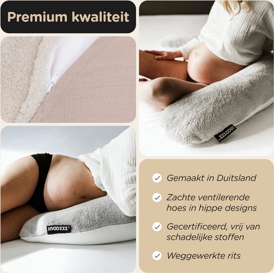 Snoozzz Voedingskussen Premium Kwaliteit - 185 cm – Microparel Vulling – Luxe Draagtas – Wasbare Hoes - Champagne