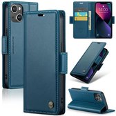 CaseMe - Hoesje geschikt voor iPhone 15 - Retro Wallet Book Case - Met Magnetische Sluiting - Blauw