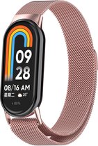 Milanees Smartwatch bandje - Geschikt voor Xiaomi Smart Band 8 Milanese band - roze - Strap-it Horlogeband / Polsband / Armband
