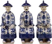 Fine Asianliving Empereurs Chinois Assis Porcelaine Trois Générations Blauw Wit Peint à la Main Set/3 W11xP10xH27cm