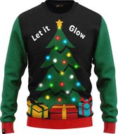 JAP Christmas Kersttrui met lichtjes (maat XL) - 100% Gerecycled - Kriebelt niet - Kerstcadeau volwassenen - Foute Kersttrui dames en heren - Let it glow - Zwart