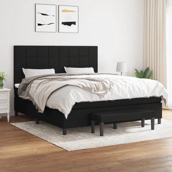 vidaXL - Sommier tapissier - avec - matelas - tissu - noir - 160x200 - cm