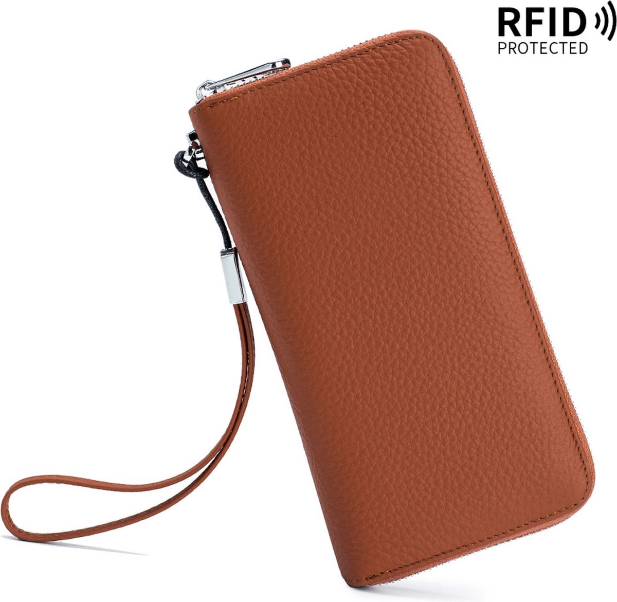 Portemonnee Dames, Pasjeshouder, RFID, voor Paspoort, Telefoon, Bankbiljetten, Wallet Kaarthouder, Munthouder - Bruin