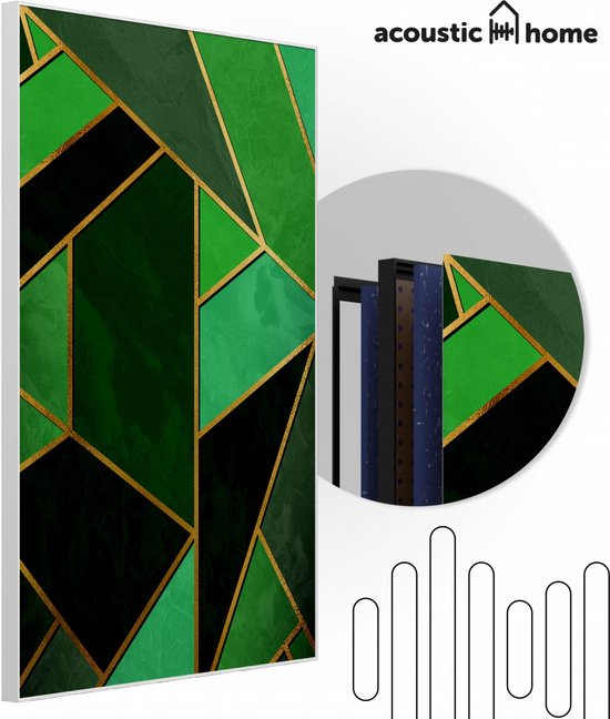Akoestische panelen - Geluidsisolatie - Akoestische wandpanelen - Akoestisch schilderij AcousticPro® - paneel met groene afwerking - design 372 - basic - 80x120 - Wit- Wanddecoratie - woonkamer - geluidsdemper - studio schuim