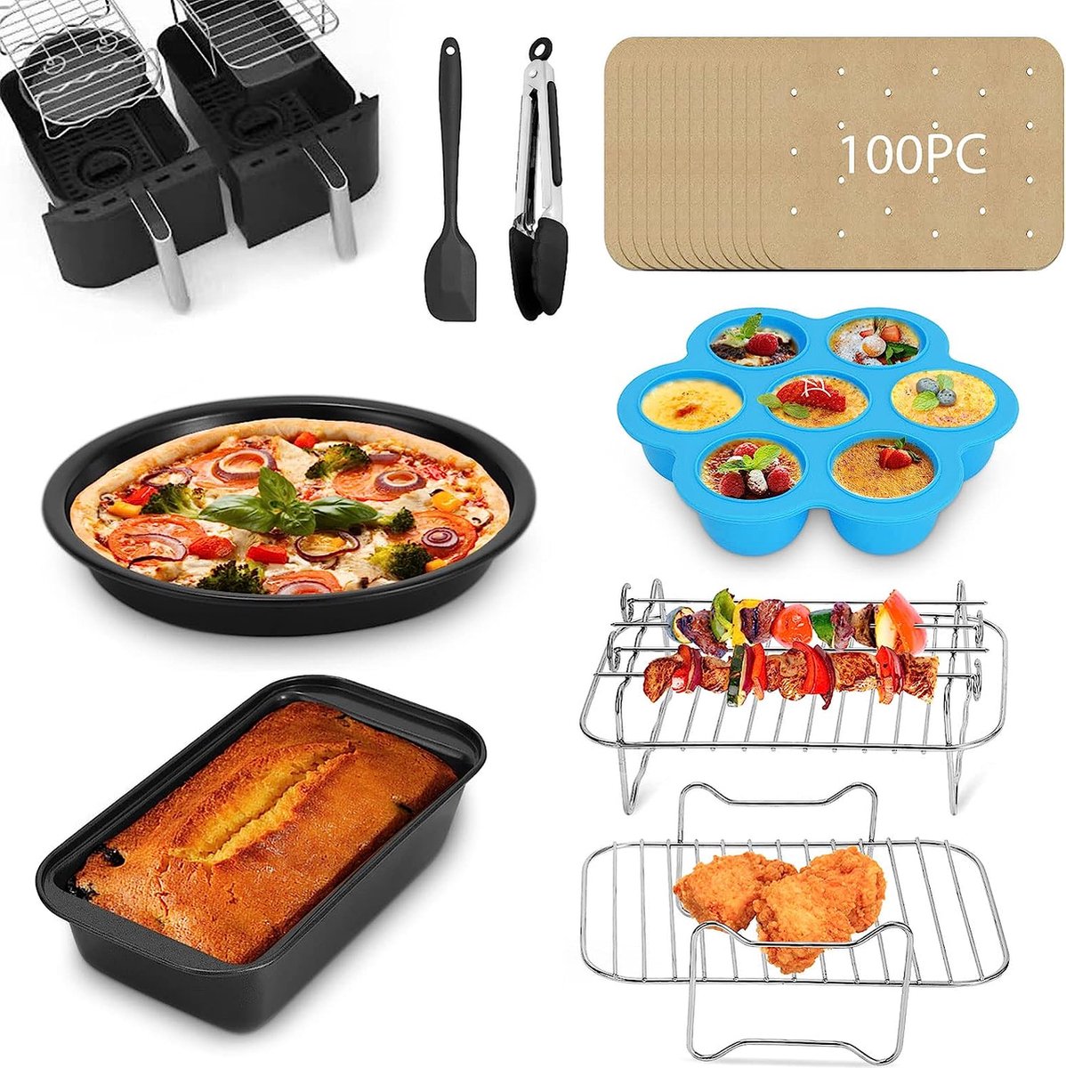 2-Piece Airfryer Silicone Mould for Ninja Foodi AF300EU 7.6 L Hot Air Fryer  Accessories, Air Fryer Silicone Accessories Baking Mould Hot Air Fryer  Airfryer Silicone Mould for Ninja Foodi Max Dual Zone 