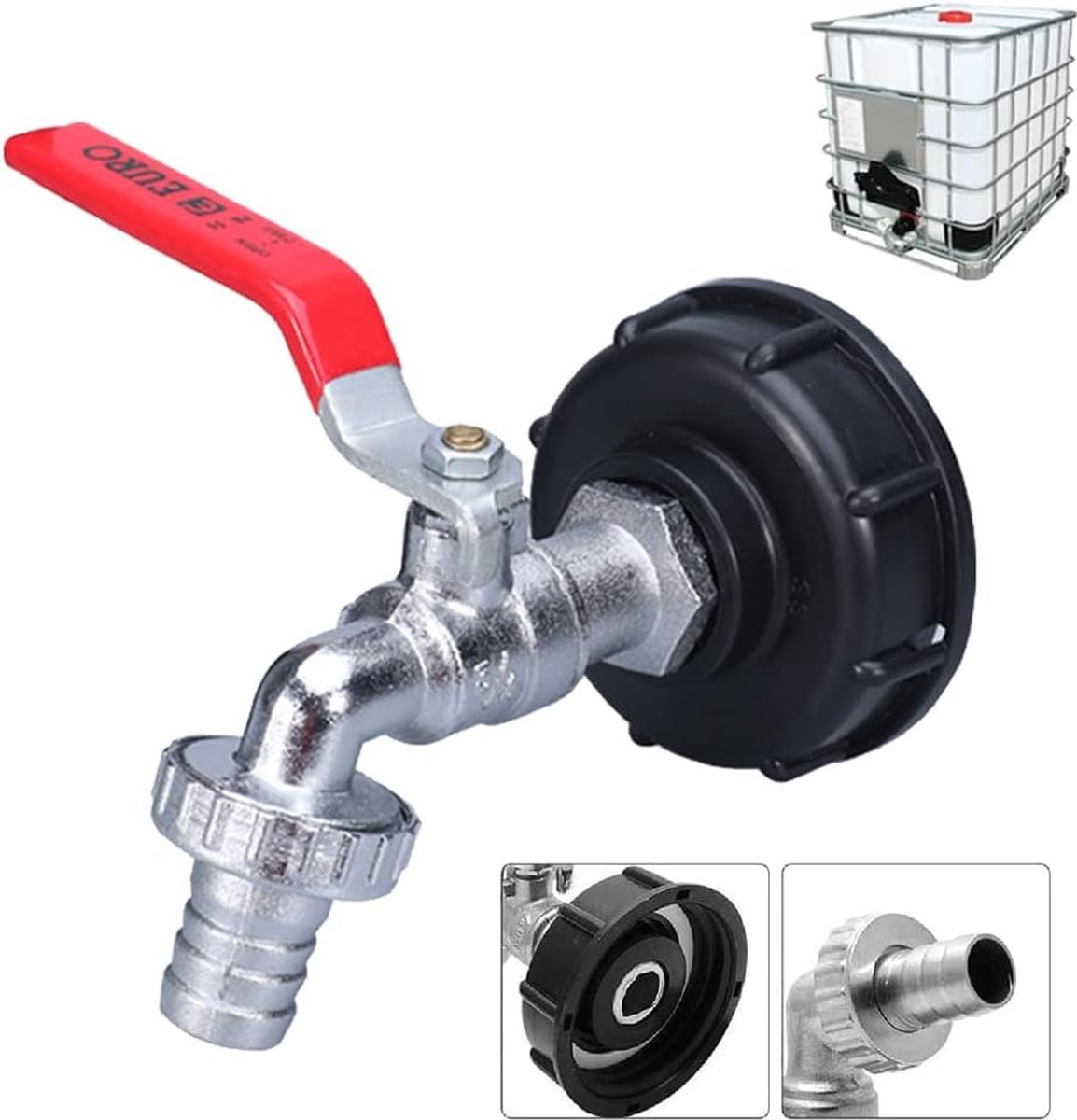 IBC Kogeluitkraan, IBC afvoerkraan, tankadapter met grove schroefdraad, S60 x 6 en 3/4 inch tuinslang, waterreservoir, slangaansluiting vervanging