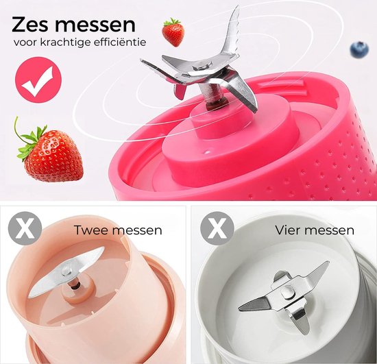 DAKANNA® - Blender Smoothie - Blender to Go Reizen- Portable Blender Roze - Cadeau - LED Verlichting Startknop - Duurzaam - IJsbreker - 400ML van DAKANNA — afbeelding 4