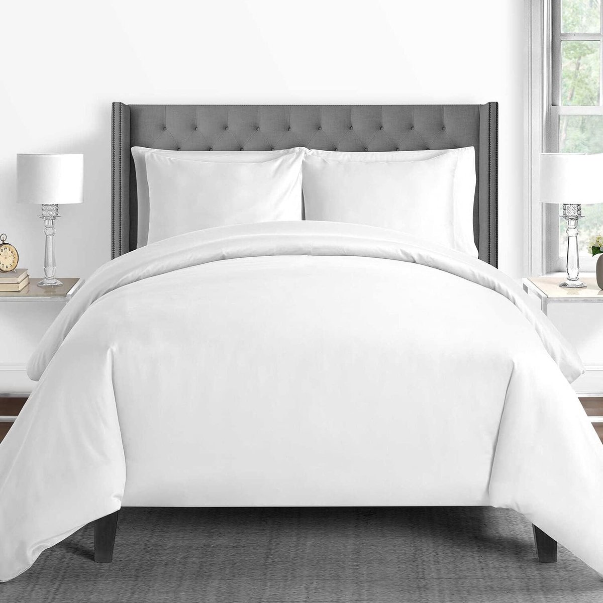 Pizuna Linens Luxe zacht satijn kussensloop 80 x 80 cm wit, 600 draden katoen kussenslopen, 100% long stack katoen kussensloop (wit, 80x80 cm)
