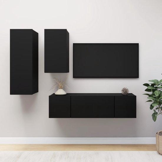 Ensemble de meubles TV The Living Store - Panneaux de particules suspendus - Zwart - Assemblage requis - 4 pièces