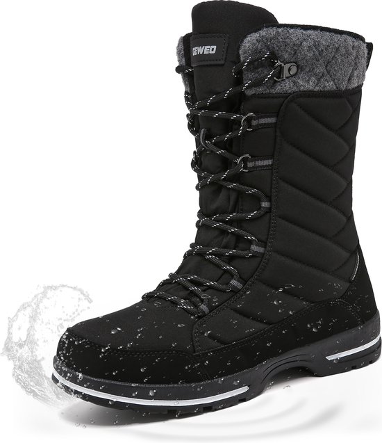 Winter Sneeuwlaars Dames - Waterdichte Sneeuwlaarzen - Winter Fleece Gevoerd Warme Winterlaarzen - Snowboots Antislip Outdoor - Zwart - Maat 40