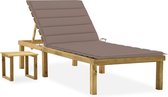 The Living Store Loungebed Tuin - 200x70cm - verstelbare rugleuning - grenenhout - inclusief kussen en tafel