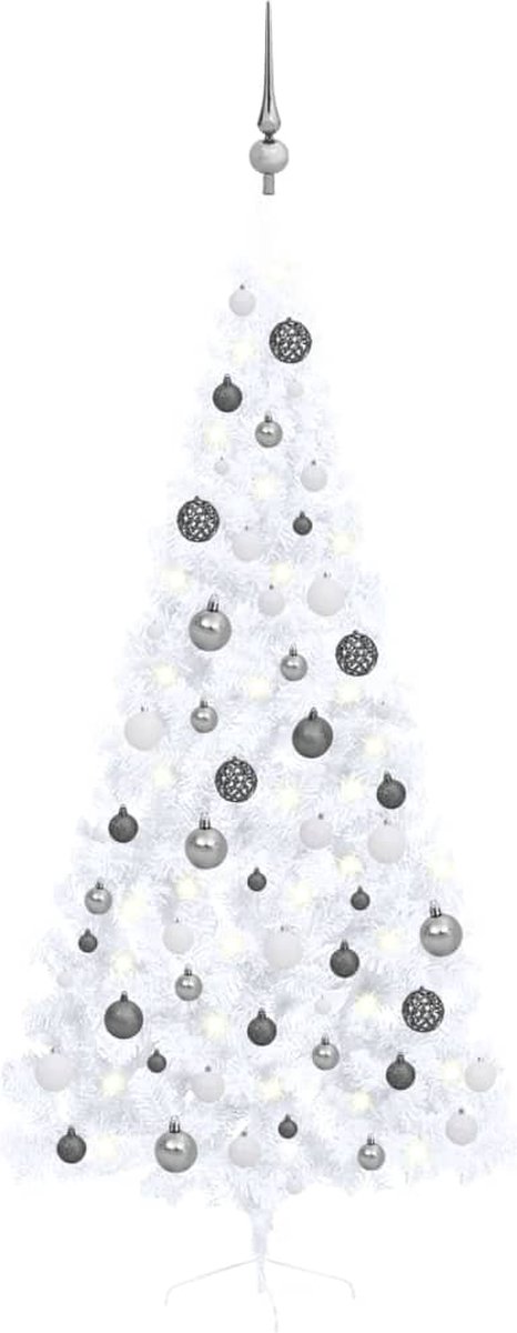 The Living Store Kunstkerstboom Snowy Pine - 120 cm - LED-verlichting - Incl - kerstballen en piek - USB-aansluiting - Wit