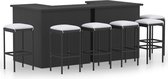 The Living Store Barset PE rattan - Zwart - 100x50x105 cm - incl - 2 bartafels - 6 barkrukken en zitkussens